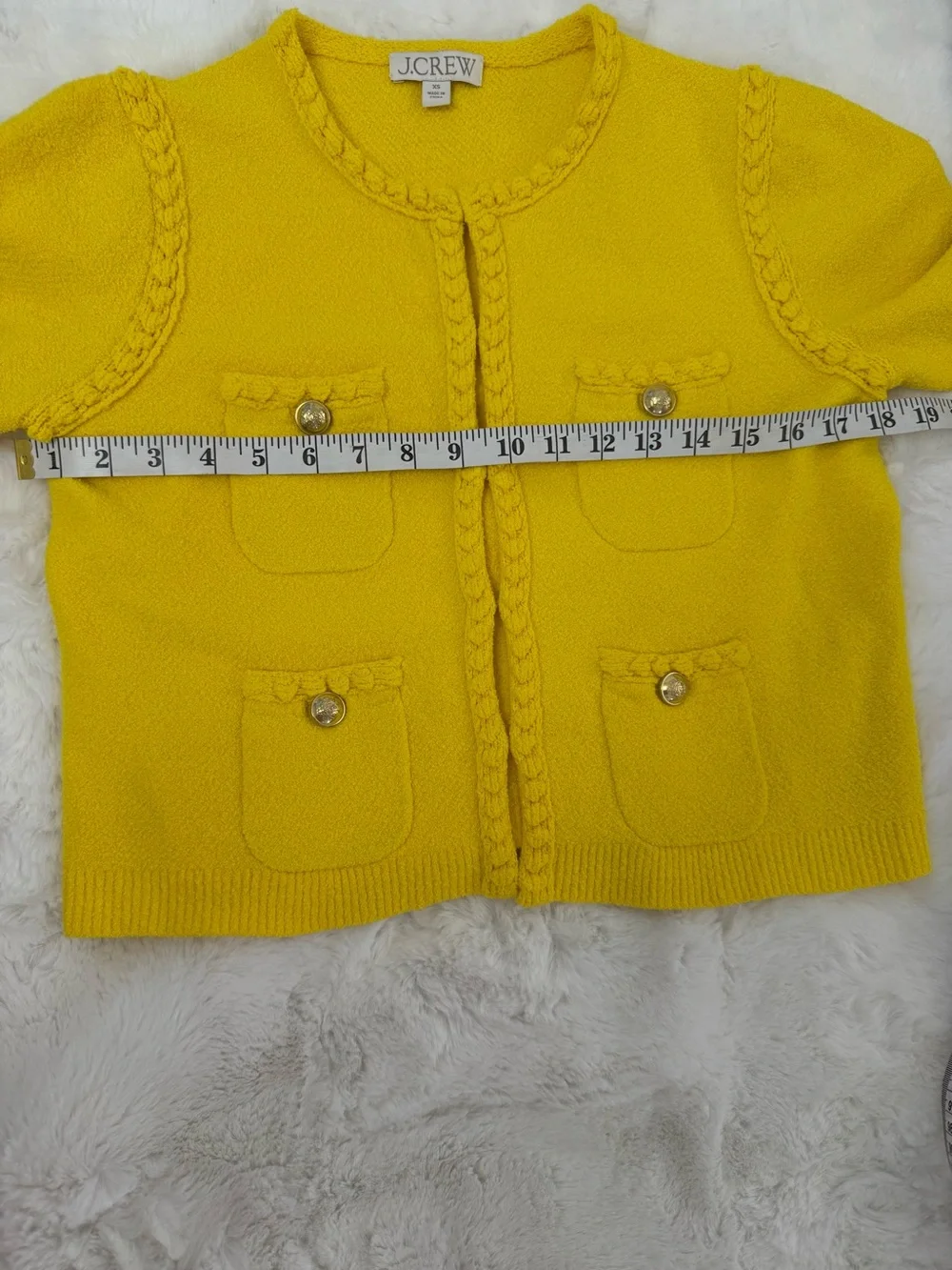 J.Crew Yellow Textured Lady Jacket Cardigan Gold Button Sweater XS - Picture 4 of 9